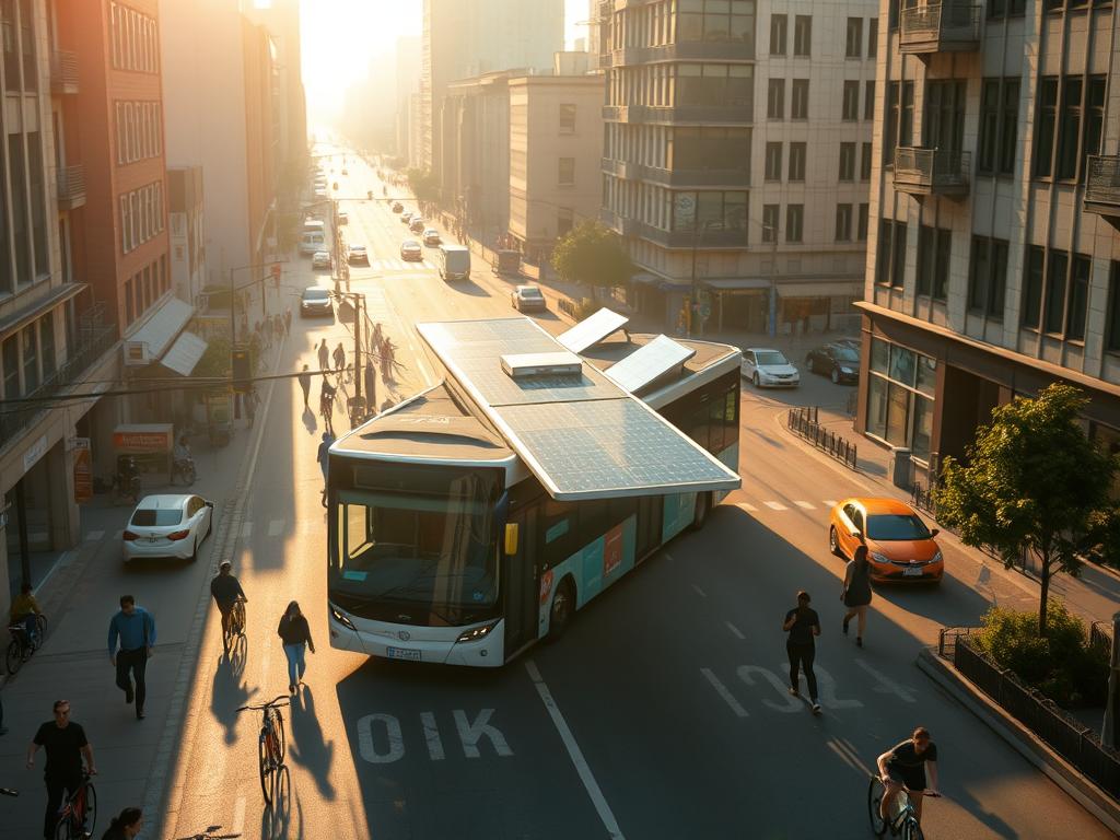 Solaranlage auf Busdach im Stadtverkehr Solaranlage auf Busdach im Stadtverkehr
