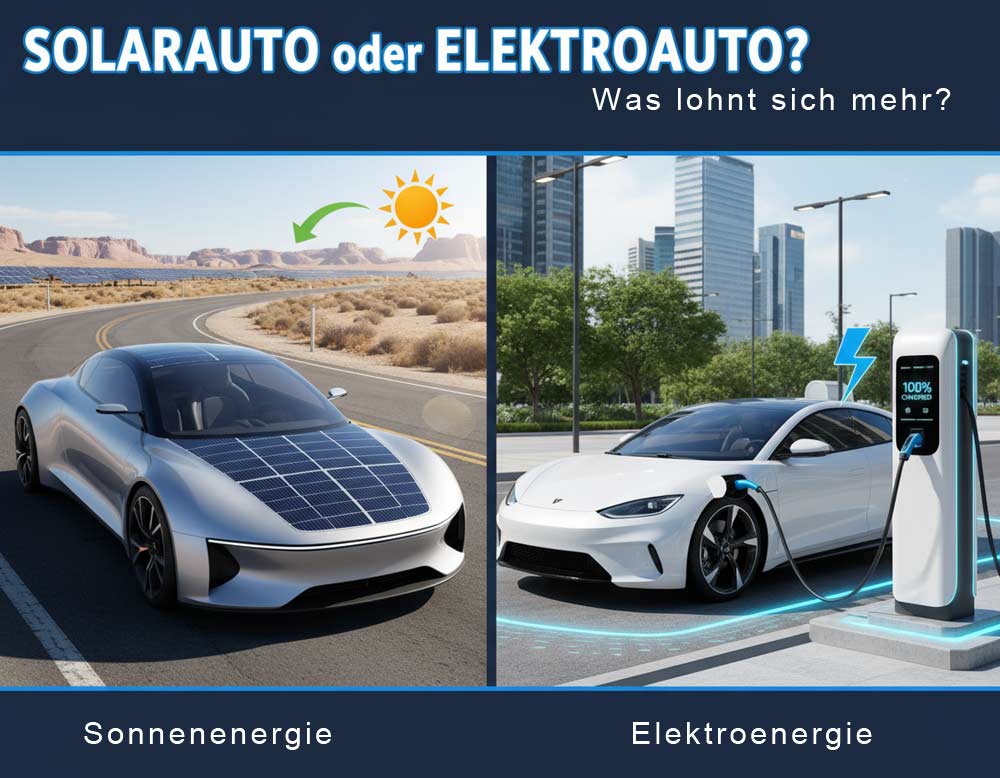 Gegenüberstellung Solarauto und Elektroauto