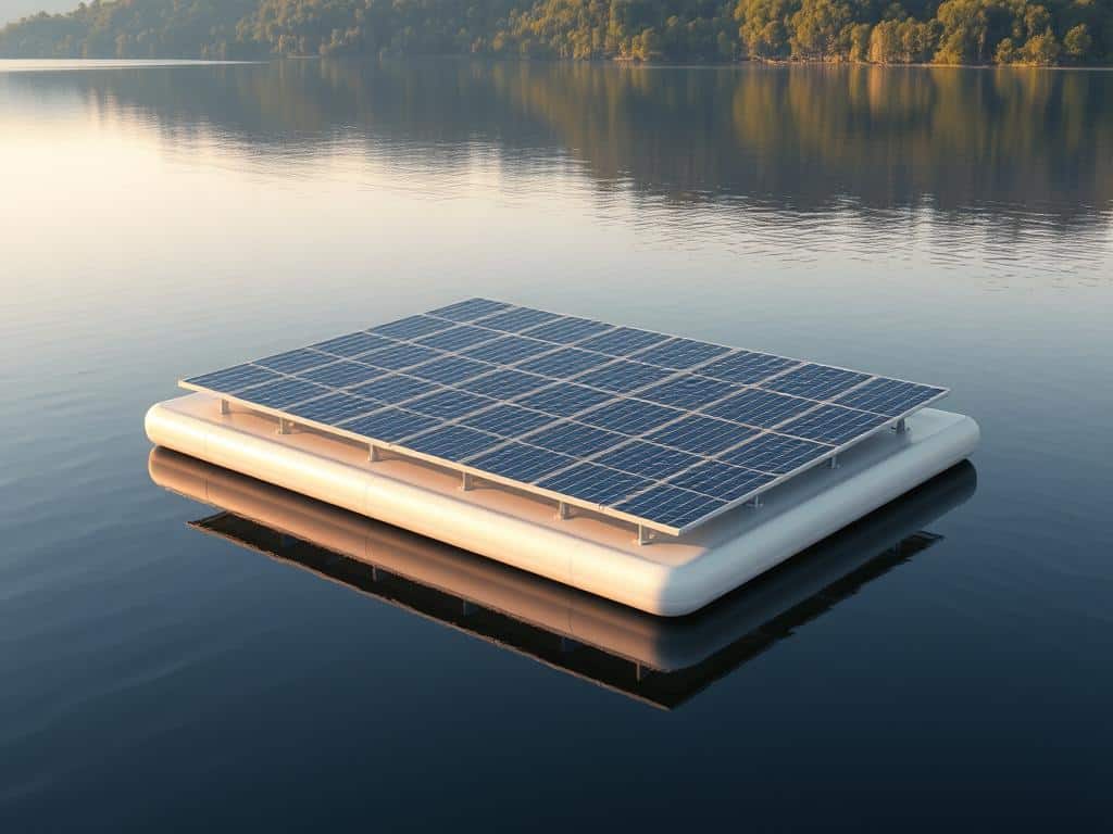 Floating-PV-Anlage auf Wasserfl&auml;che mit Solarmodulen