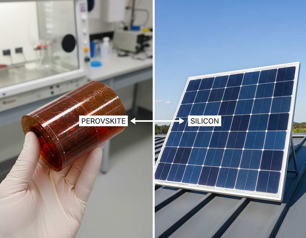 Perowskit-Solarzelle vs. Siliziumzellen - die Perowskit-Solarzelle ist extrem flexibel Perowskit-Solarzelle vs. Siliziumzellen - die Perowskit-Solarzelle ist extrem flexibel