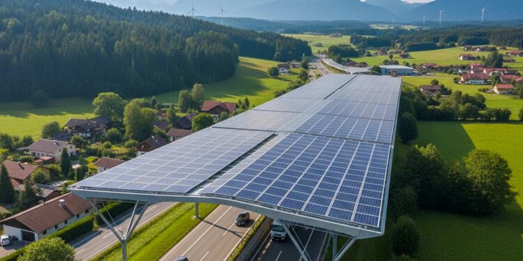 Photovoltaik-Dach über Staatsstraße
