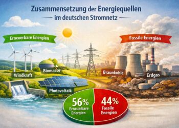 Zusammensetzung der Energiequellen im deutschen Stromnetz