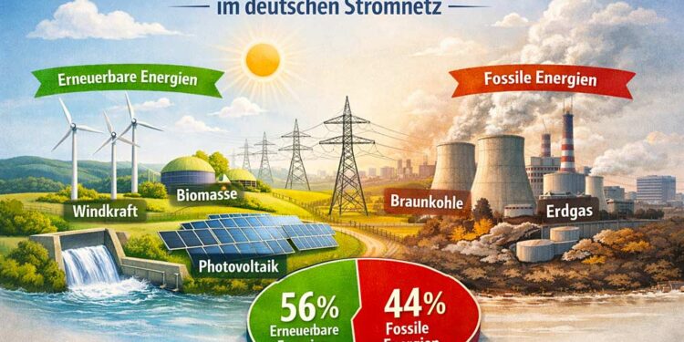 Zusammensetzung der Energiequellen im deutschen Stromnetz