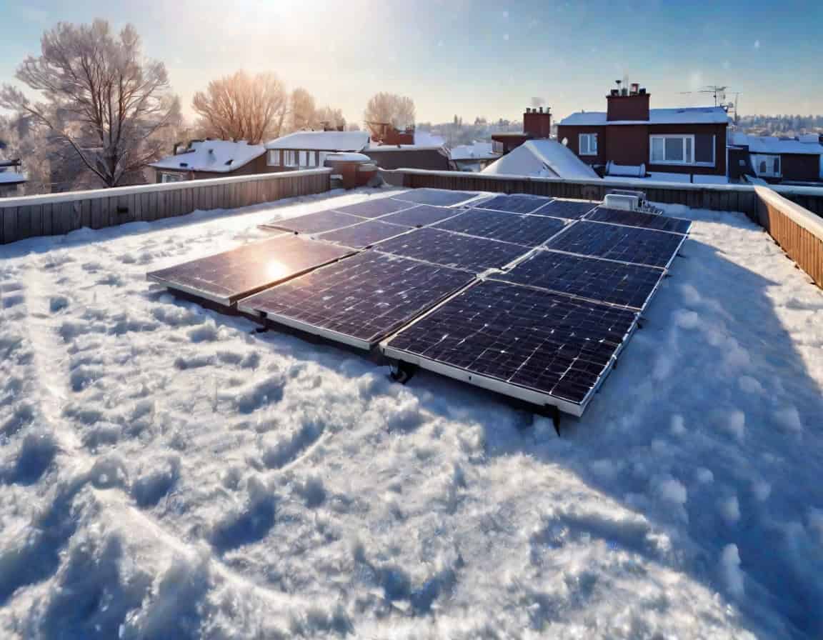 Solaranlage auf Hausdach im Winter mit Schnee