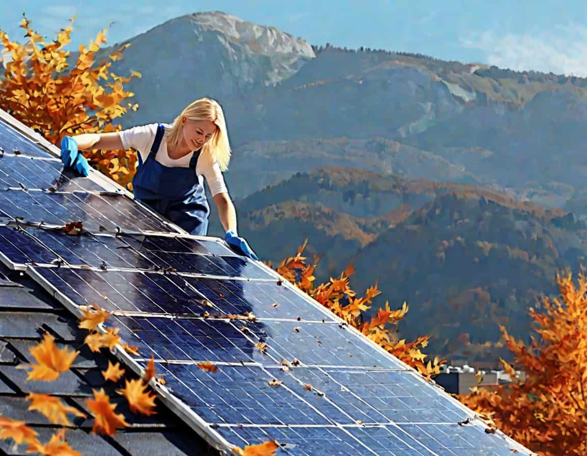 Solaranlage reinigen im Herbst mit weicher B&uuml;rste