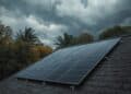 Solaranlage auf Hausdach bei Sturm und Unwetter