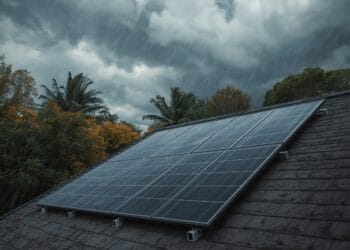 Solaranlage auf Hausdach bei Sturm und Unwetter