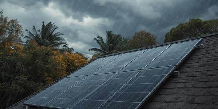 Solaranlage auf Hausdach bei Sturm und Unwetter
