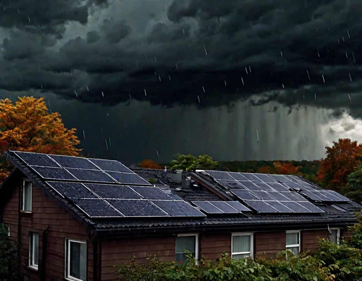 Solaranlage auf Hausdach bei Sturm und Unwetter