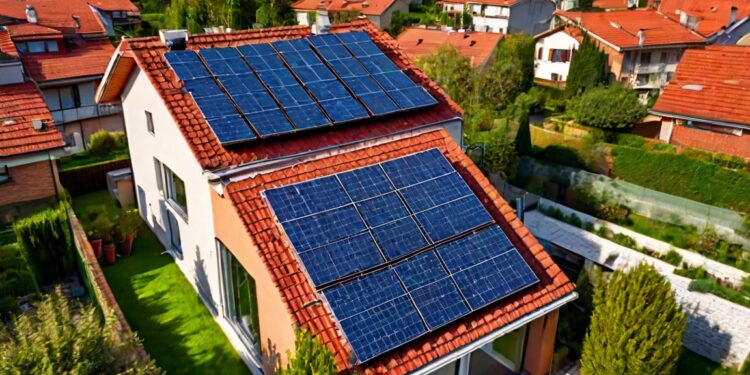 Einfamilienhaus mit Solaranlage auf dem Dach